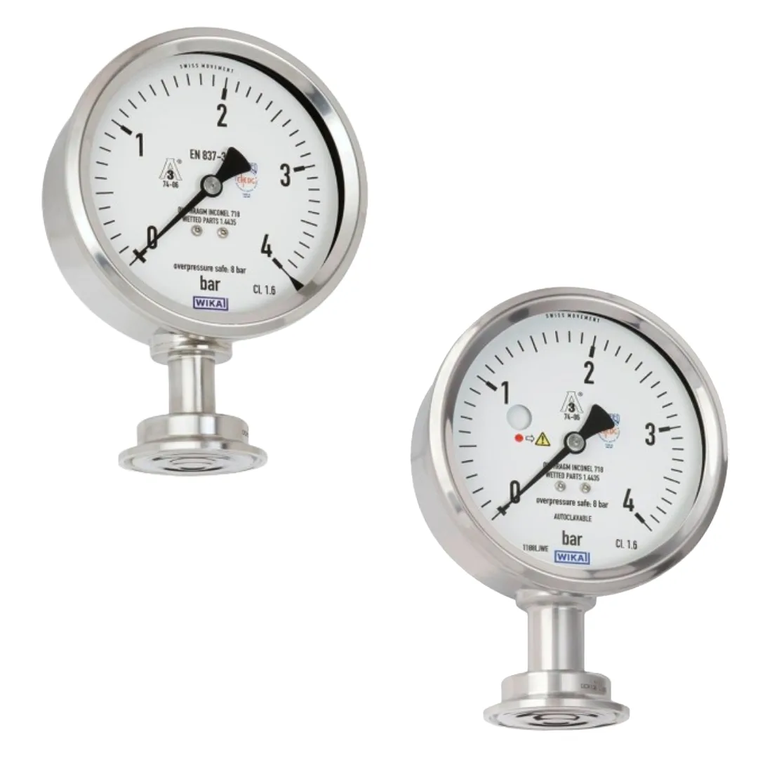 WIKA PG43SA Series – Flush Diaphragm Seal Pressure Gauge (Hygenic, NS 100) | PG43SA-S / PG43SA-D