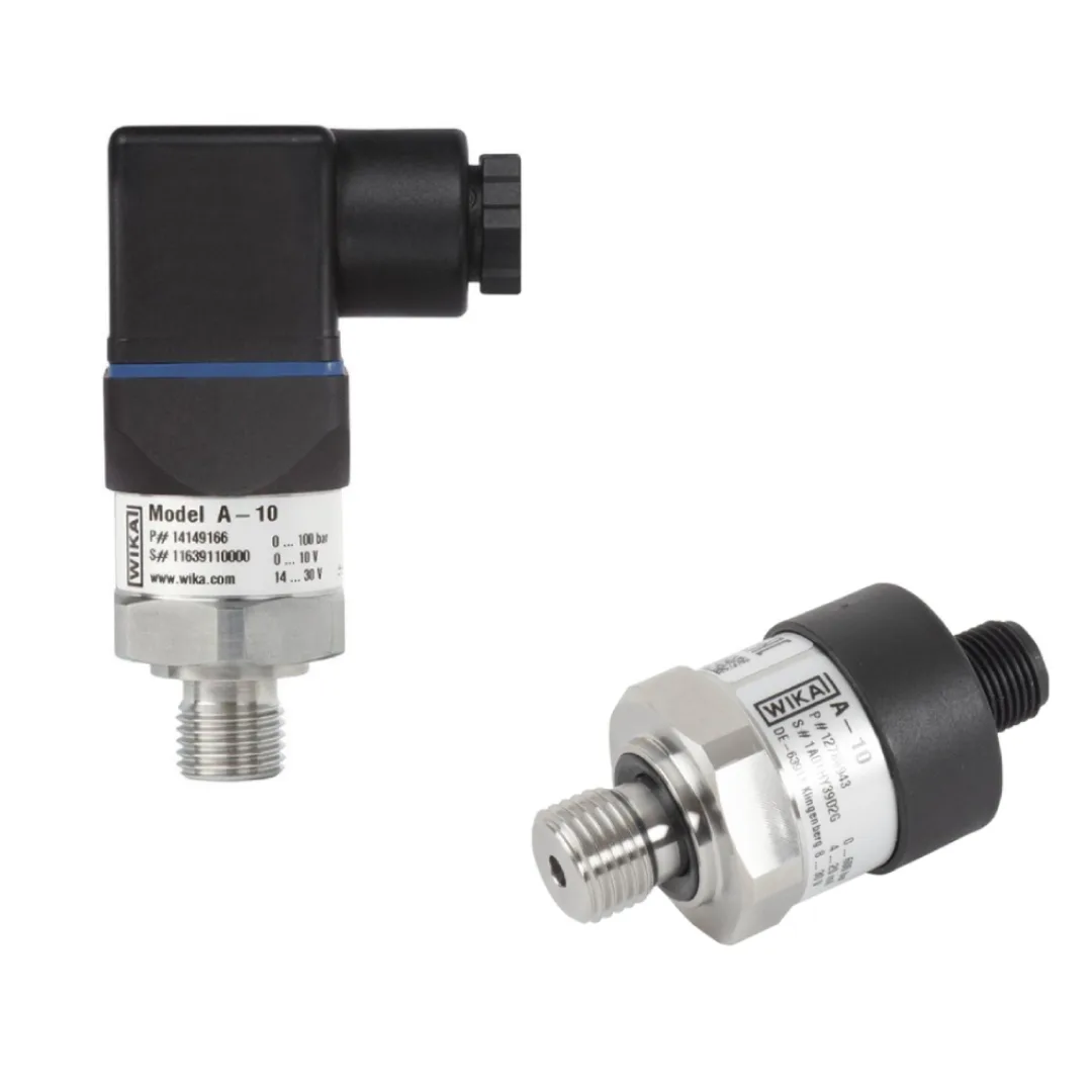 WIKA A-10 Pressure Sensor (General Industrial) – 4-20 mA, 0-10 V, 316L Stainless Steel, IP65–IP69K