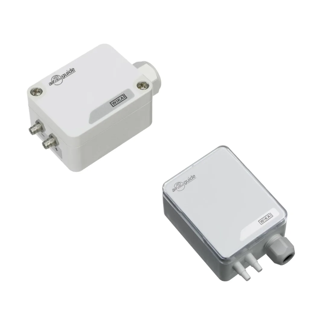 WIKA A2G-50 / A2G-55 Differential Pressure Sensor for Ventilation & Air-Conditioning (HVAC) – Up to 0…12,000 Pa, 0–10 V / 4–20 mA, Optional Modbus & LC Display, Compact air2guide
