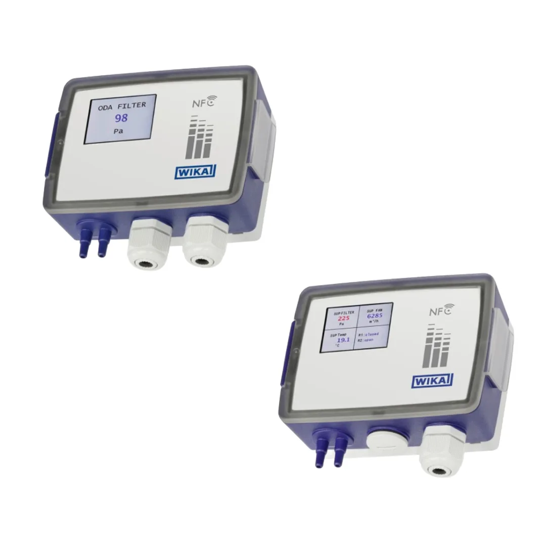 WIKA A2G-500 / A2G-520 Differential Pressure & Air Flow Sensor for Ventilation & Air-Conditioning (HVAC) – Up to 0…12,000 Pa, 4–20 mA / 0–10 V, Modbus RTU / LoRaWAN, NFC, 2″ TFT Display, IP65