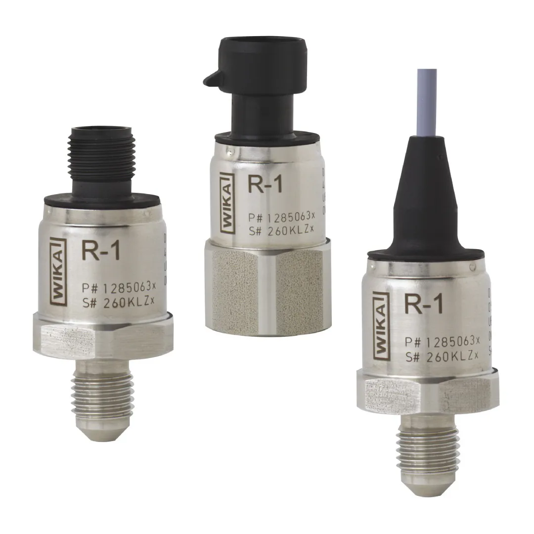 WIKA R-1 Pressure Sensor (Heating & Refrigeration) – 4–20 mA / Switching / Ratiometric, 7–30 VDC, Schrader 7/16-20 UNF, Up To IP69K
