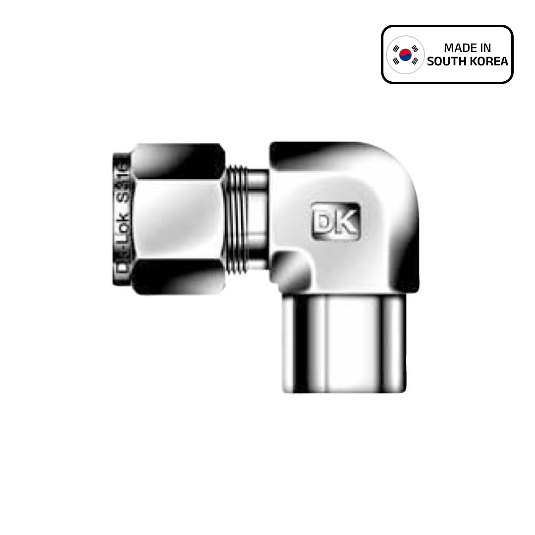 كوع 90° أنبوب إلى سن أنثى NPT من DK-Lok طراز DLF ، فولاذ 316