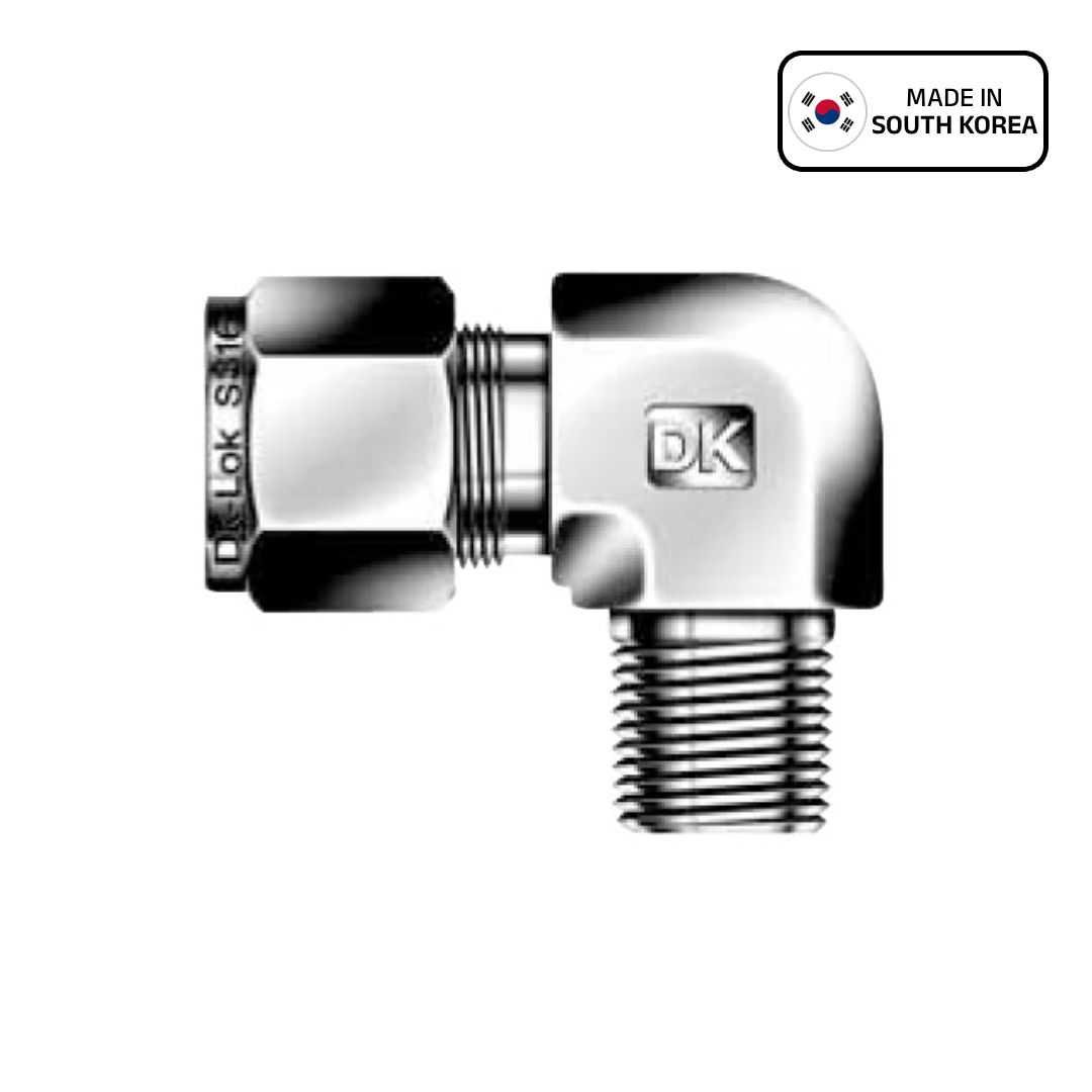 كوع 90° أنبوب إلى سن ذكر NPT من DK-Lok طراز DLM ، فولاذ 316