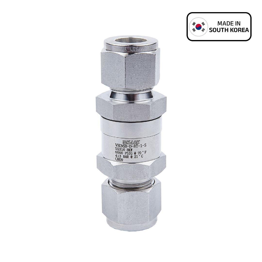 صمام عدم رجوع بمغلاق زنبركي DK-Lok سلسلة V33 ، 3,000 psi ، فولاذ 316